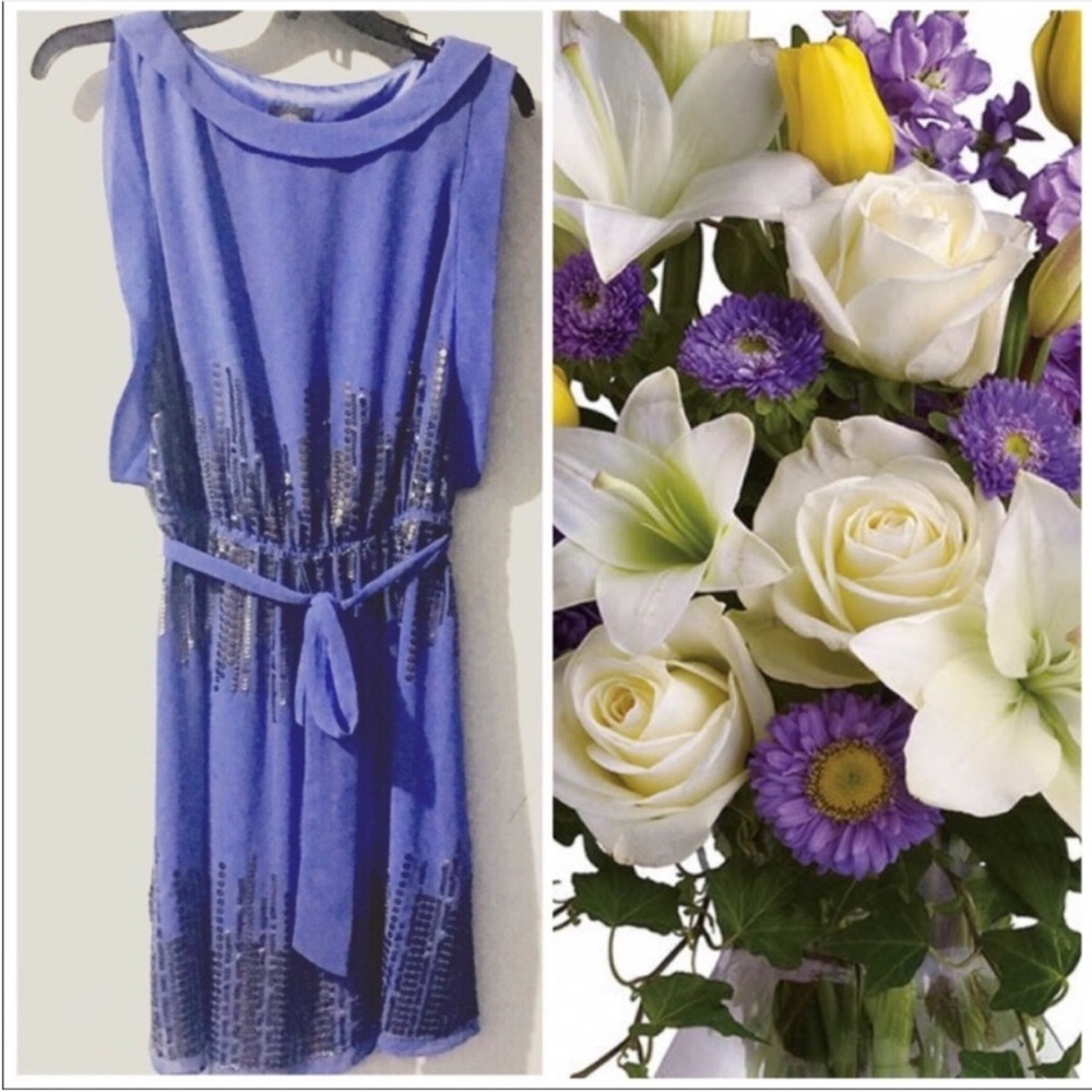 Vince Camuto Purple Cowl Neck Flutter Sleeve Midi Sundress